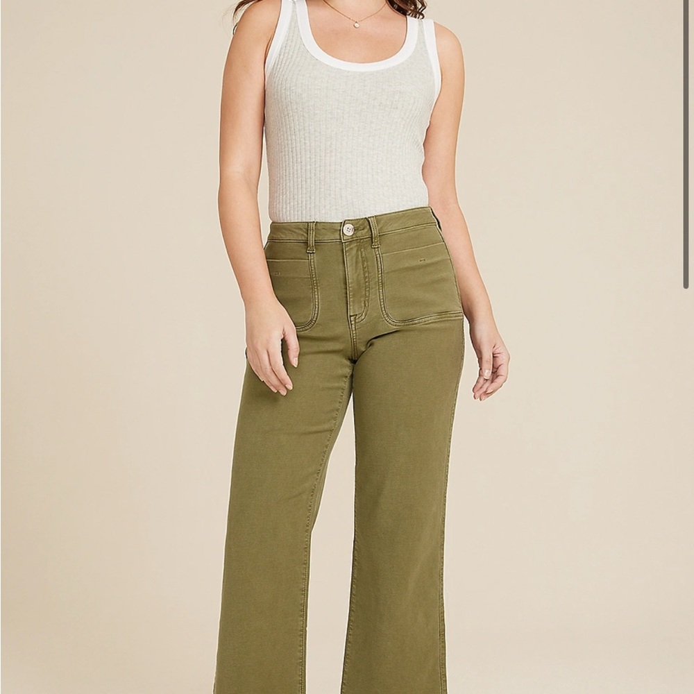 Maurices Patch Pocket High Rise Wide Leg Pant Olive Green Sz. 14